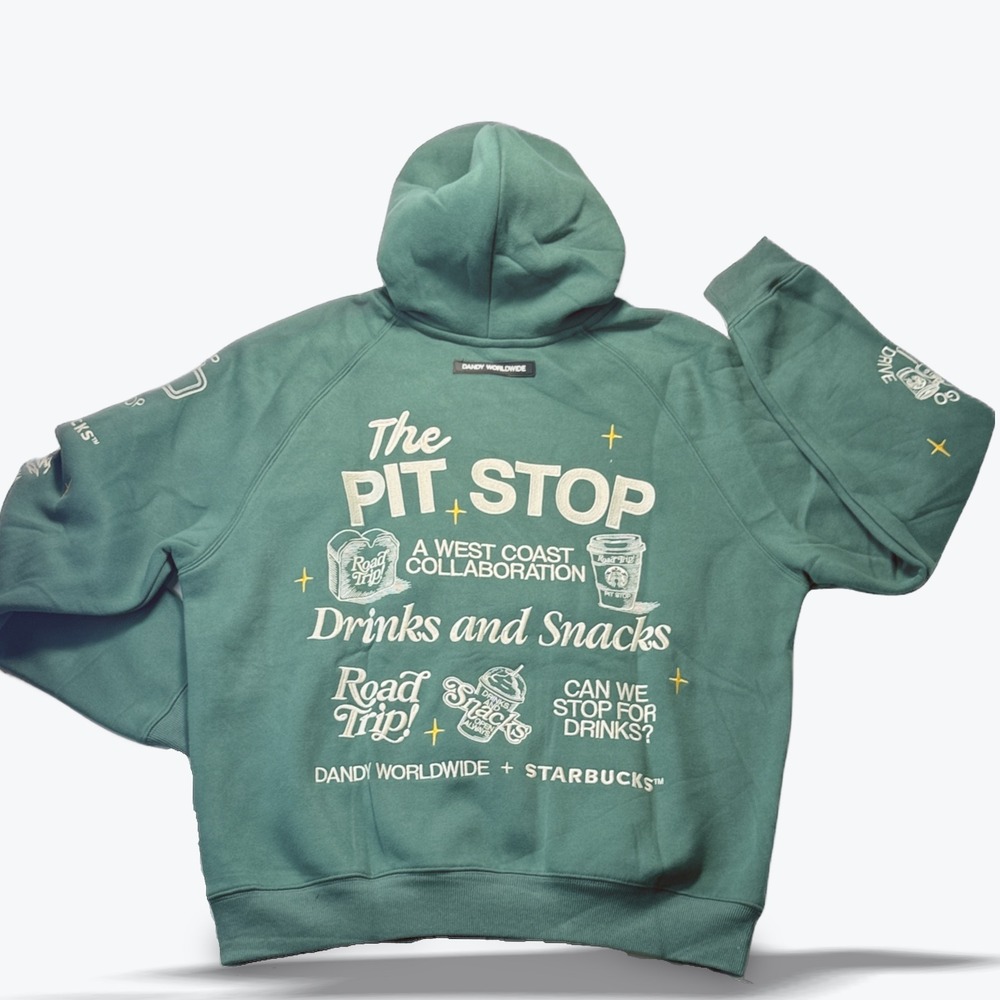 Dandy Worldwide x Starbucks Hoodie Pit Stop Oversized Green M Limited Edition - Picture 2 of 10